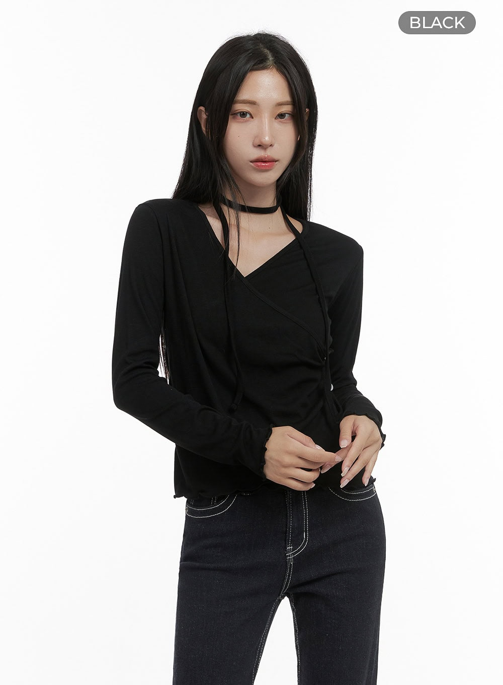 Elegant Buttoned Wrap Long Sleeve Top CS430