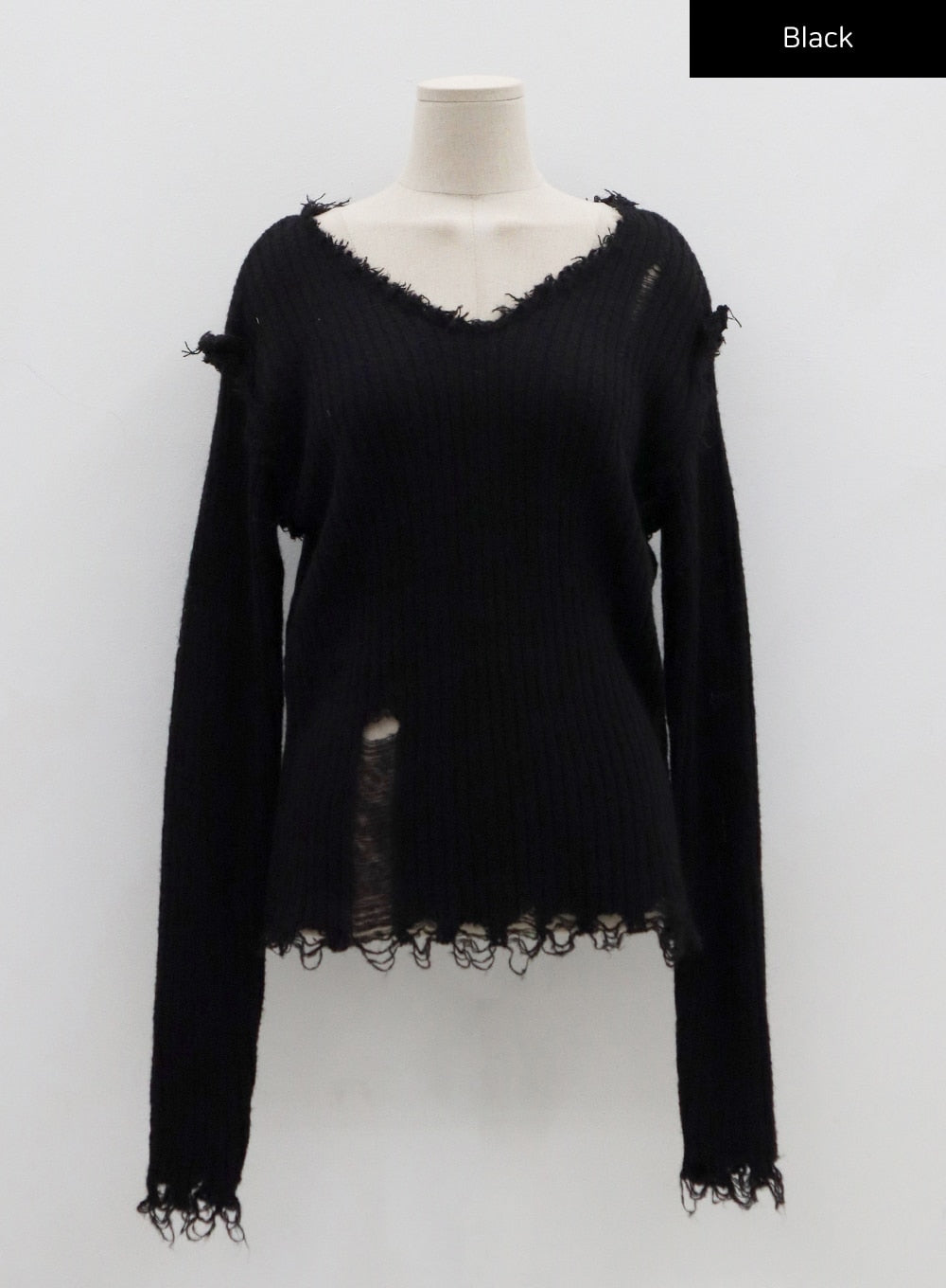 Ripped V-Neck Knit Top CO13