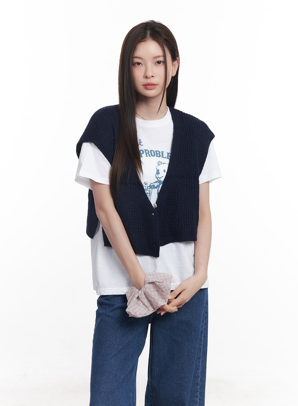 Buttoned Knit Crop Vest Top CY515