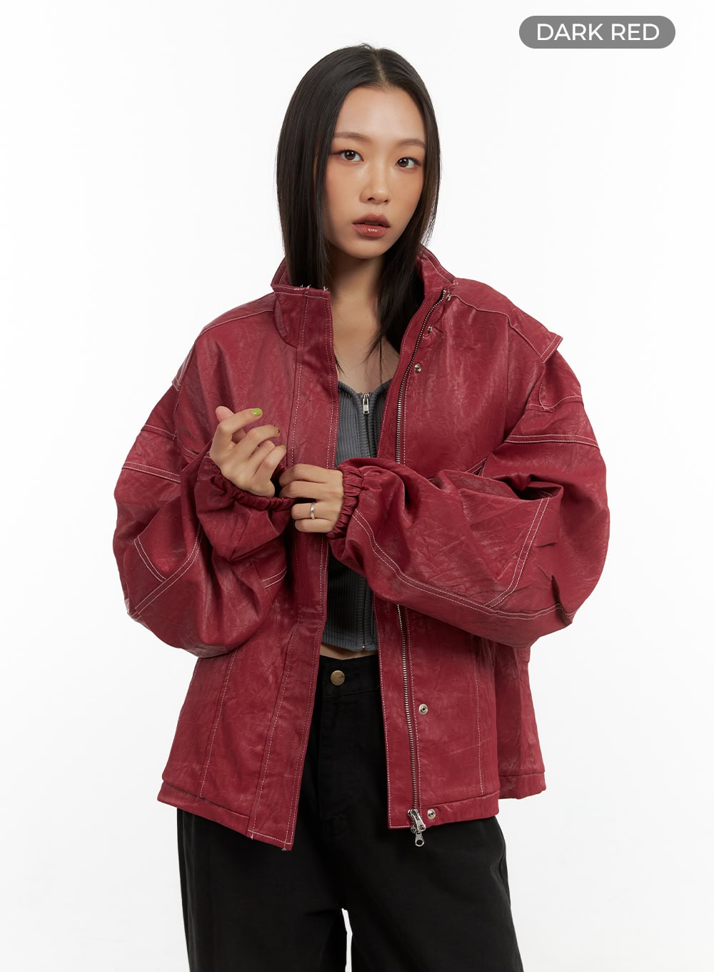 Washed Faux Leather Jacket CO424