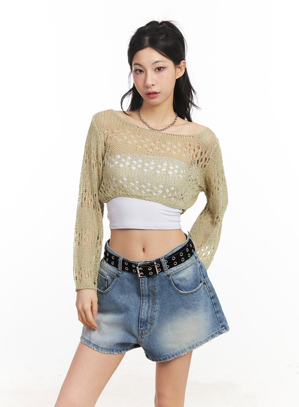 Crochet Micro Knit Sweater CA514