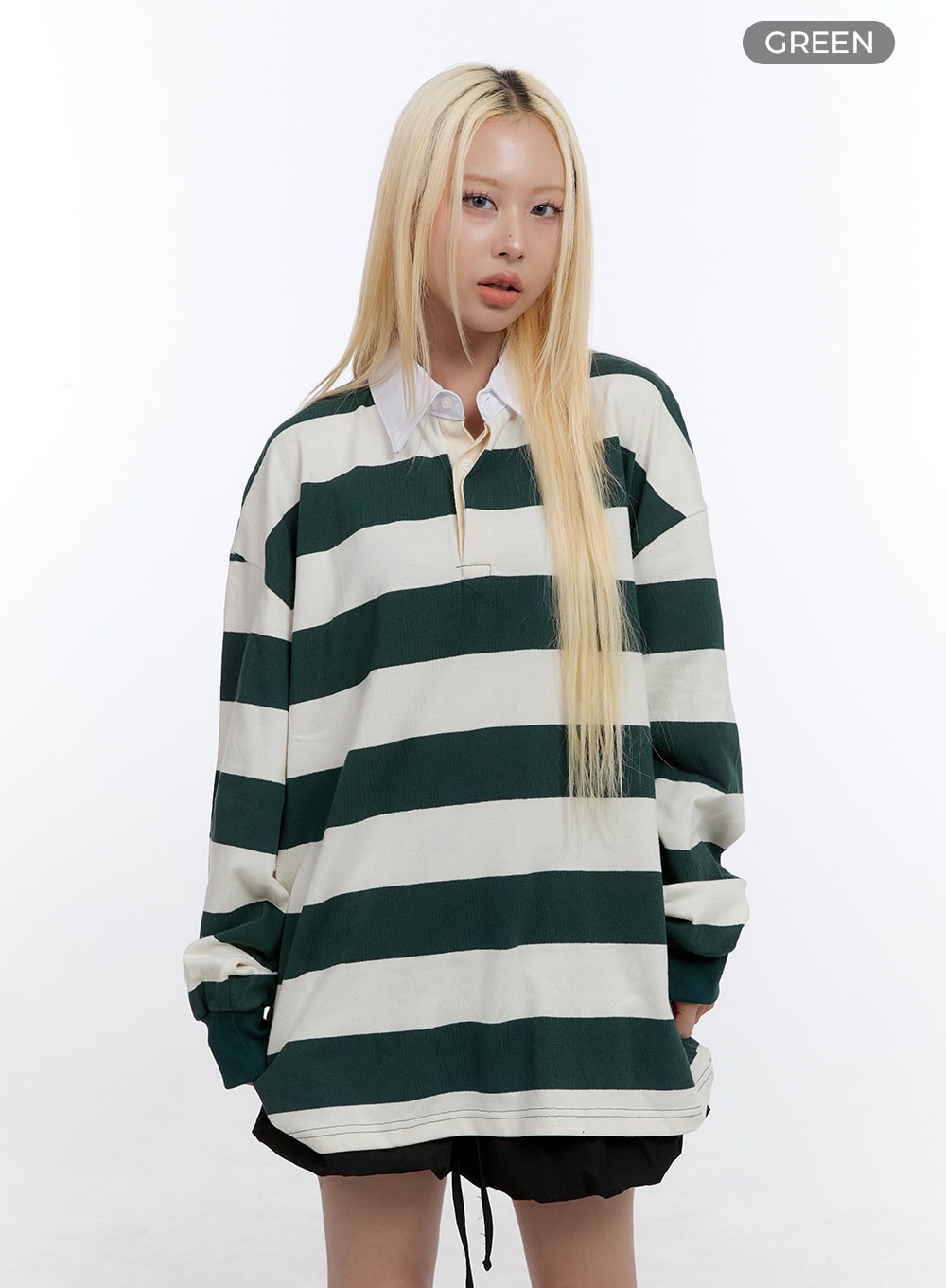 Oversized Button Collared Stripe Shirt CO422