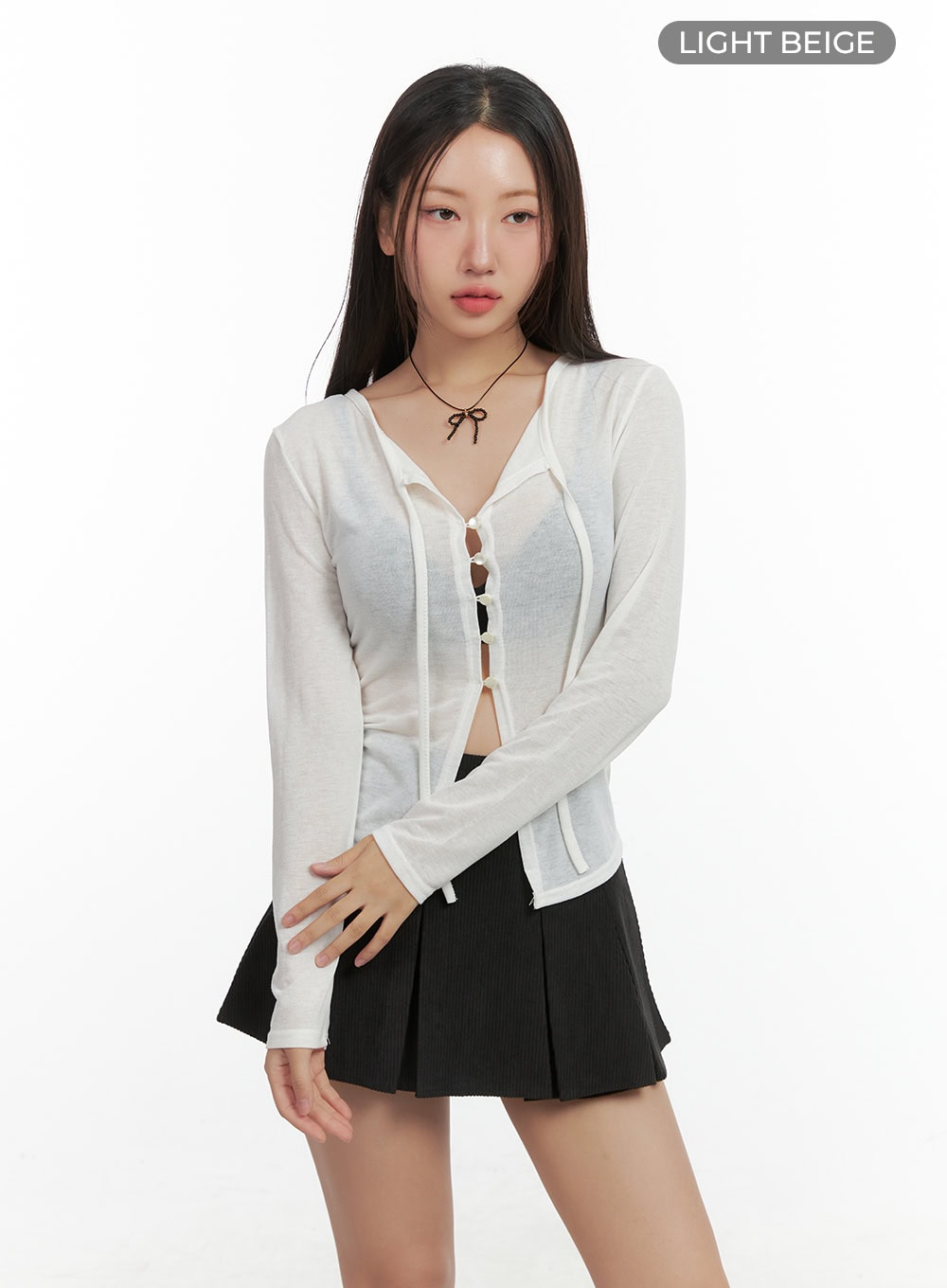 String Detail Long Sleeve Button Top CO417