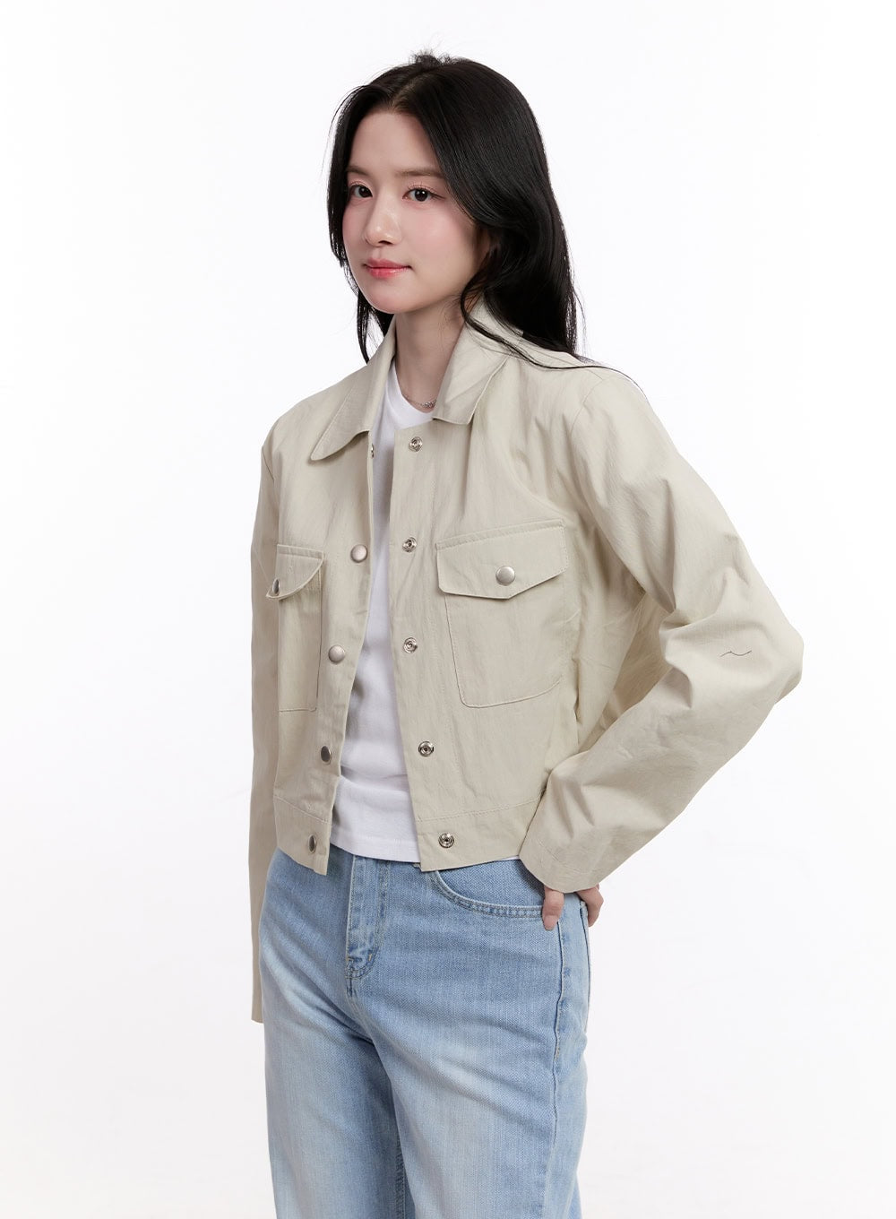 Cropped Buttoned Collared Jacket CM526