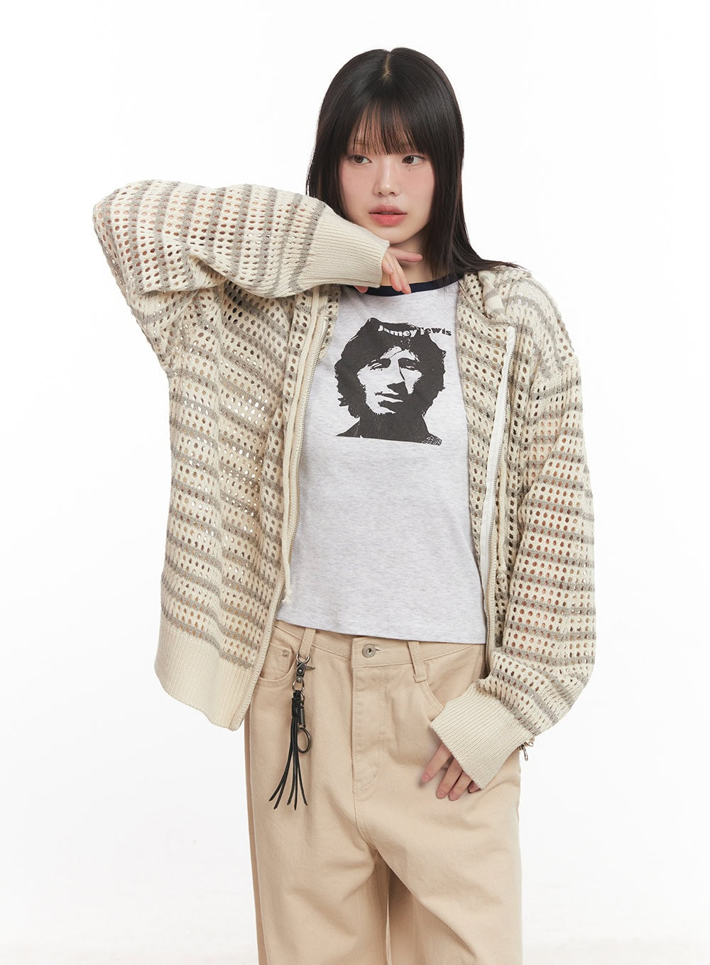 Striped Zip-Up Oversized Hooded Sweater CM520