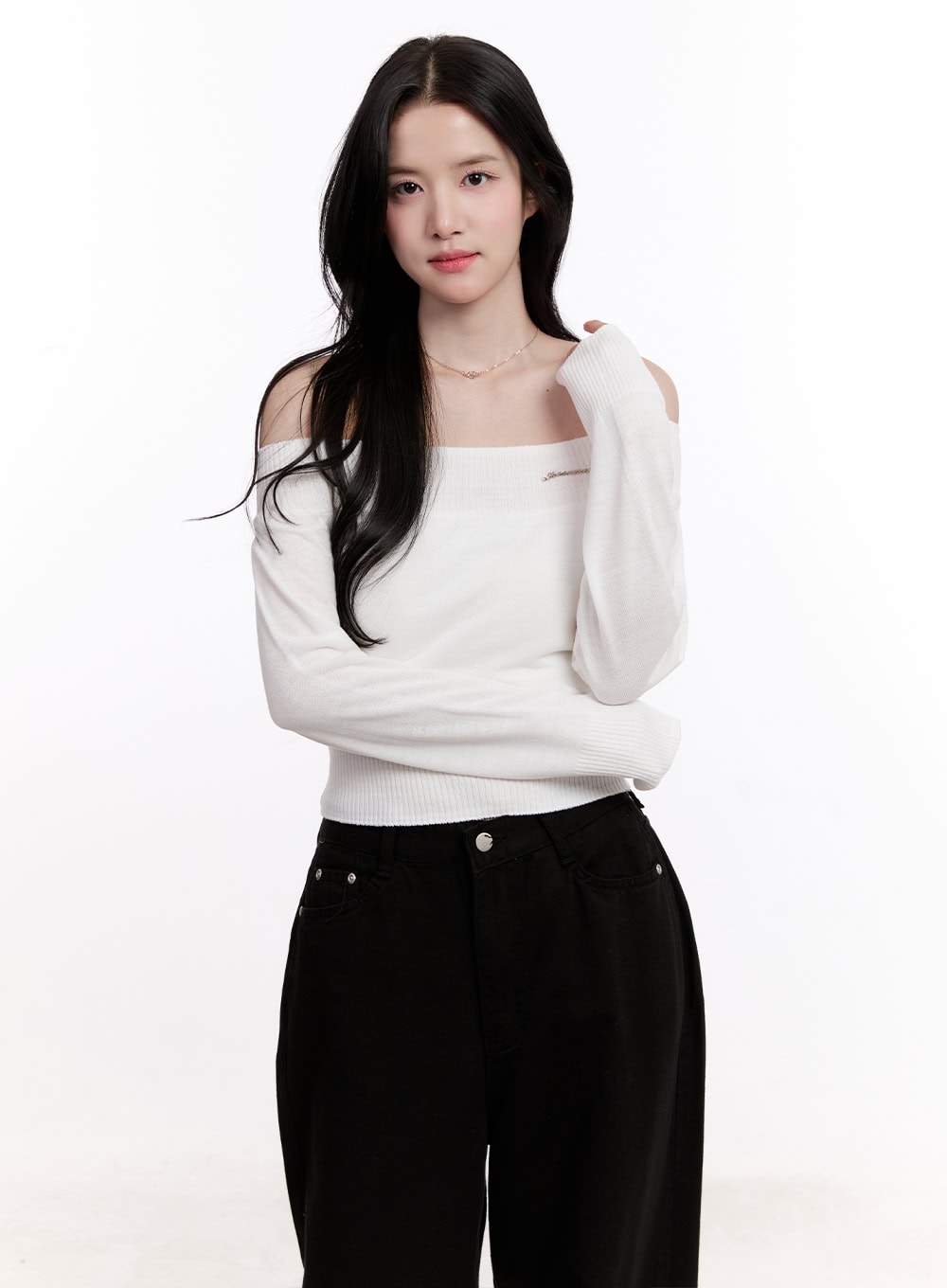 Elegant Off-Shoulder Crop Sweater CM527