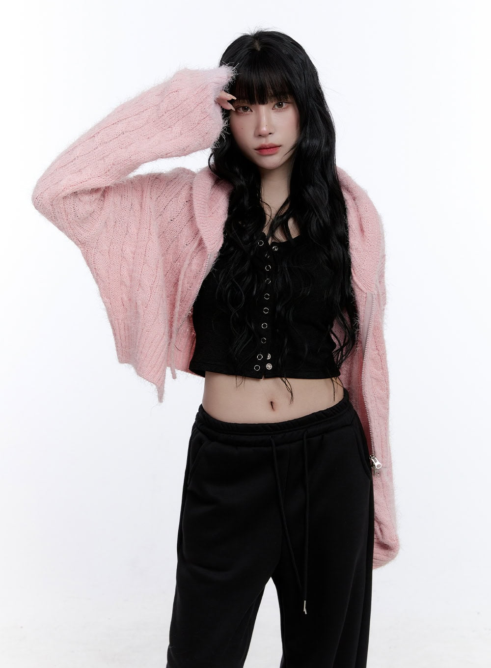 Cable Knit Cropped Hooded Cardigan CD419