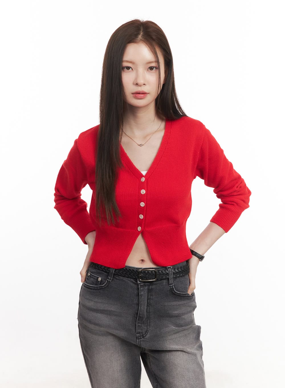 Buttoned V-Neck Cropped Cardigan CA502