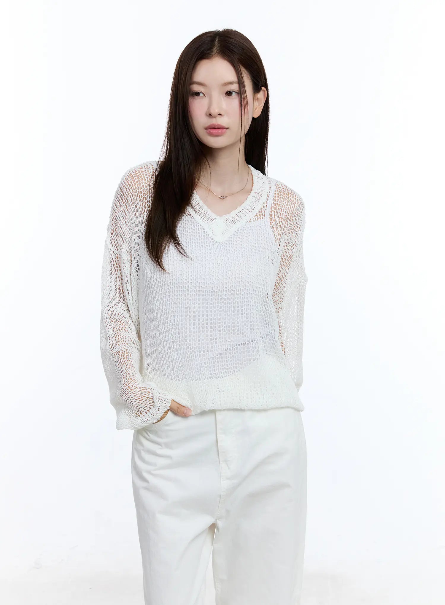 Sheer V-Neck Sweater CU513