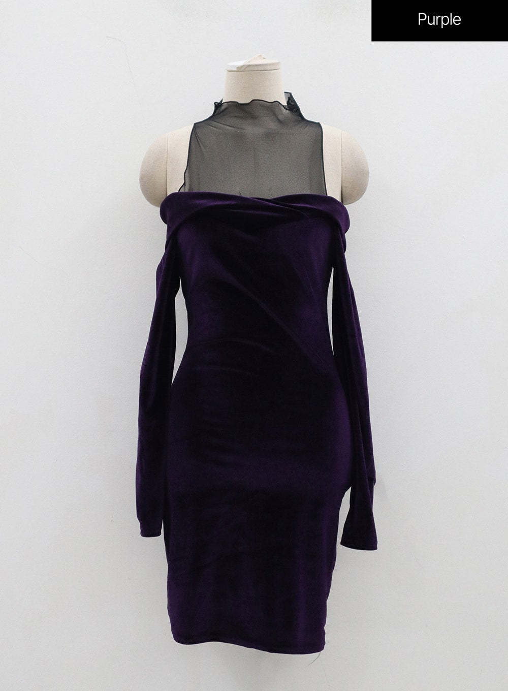 Velvet Off-Shoulder Mesh Neck Mini Dress BD23