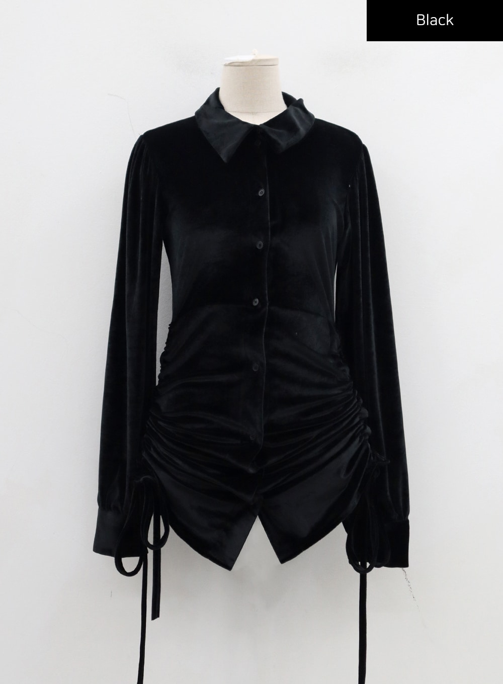 Side Tie Ruching Velvet Long Sleeve Mini Dress CD23