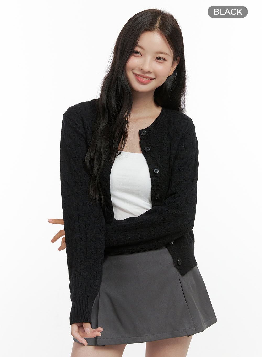 Basic Cable Knit Buttoned Cardigan OS423