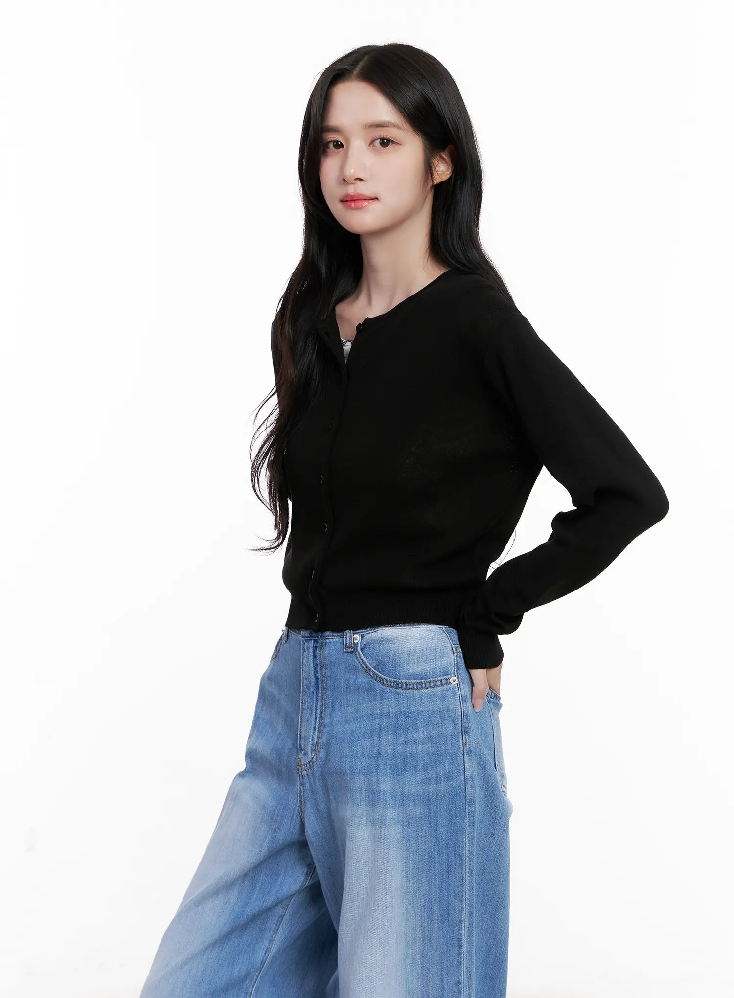 Round-Neck Mesh Knit Cardigan CL516