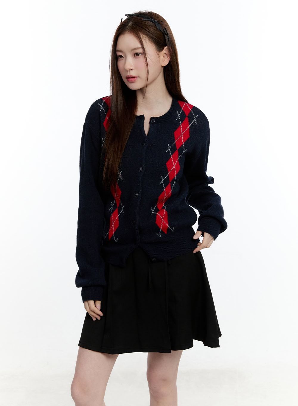 Cashmere-Blend Argyle Buttoned Cardigan CM521