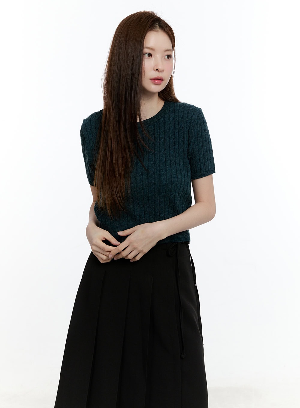 Cable Knit Short Sleeve Sweater CM521