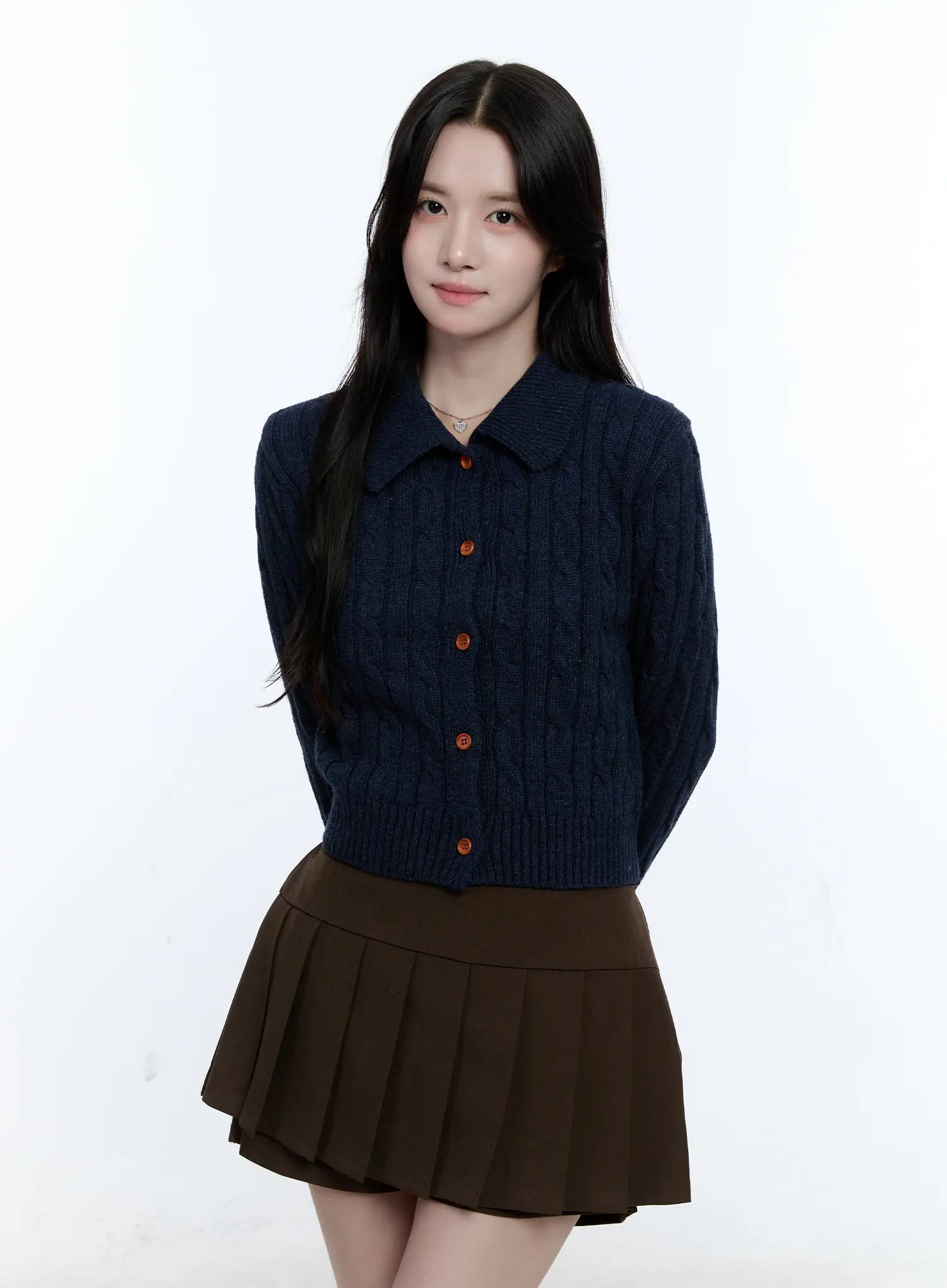 Button-Up Collared Cable Knit Cardigan CG514