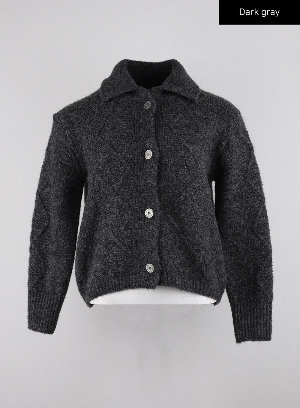 Recycled Polyester Collared Cable Knit Cardigan CD314