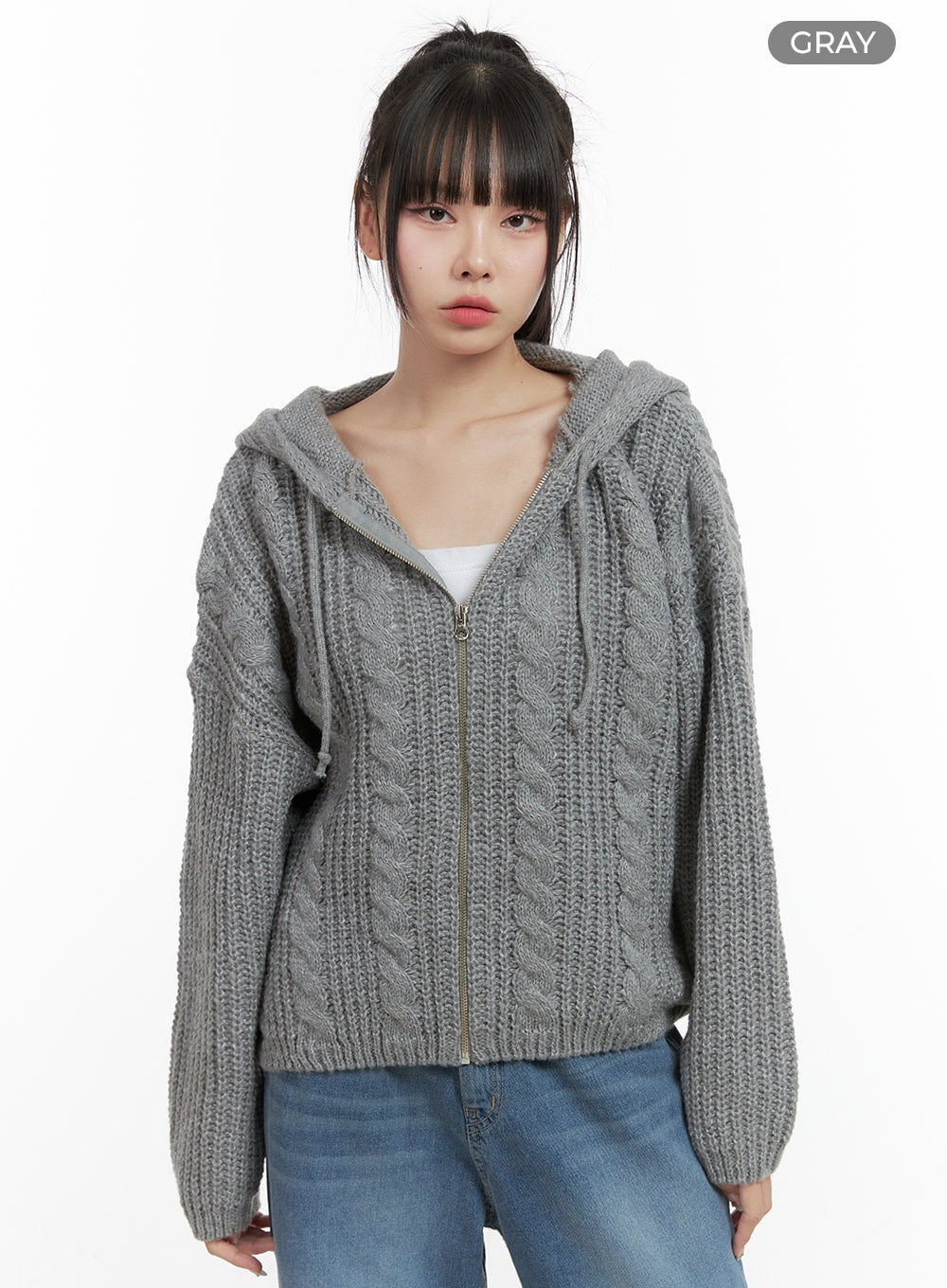 Oversized Cable Knit Hooded Sweater OS410