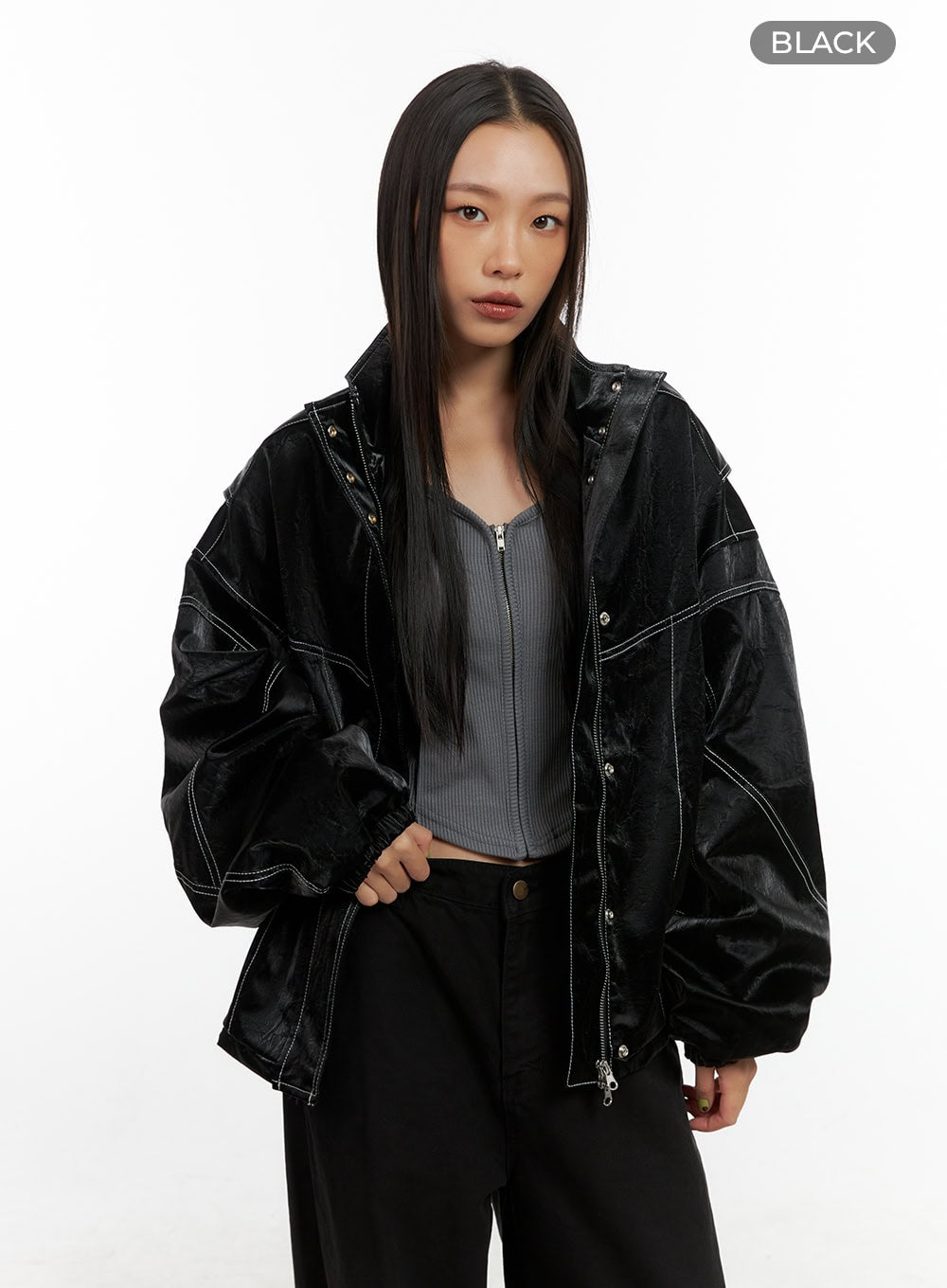 Washed Faux Leather Jacket CO424