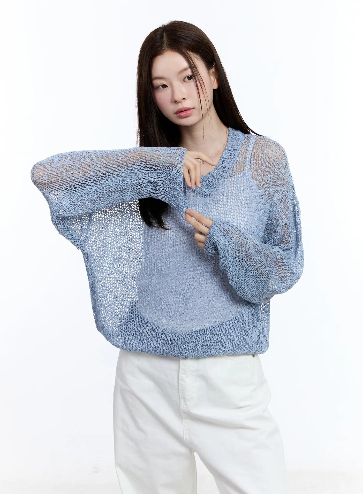 Sheer V-Neck Sweater CU513