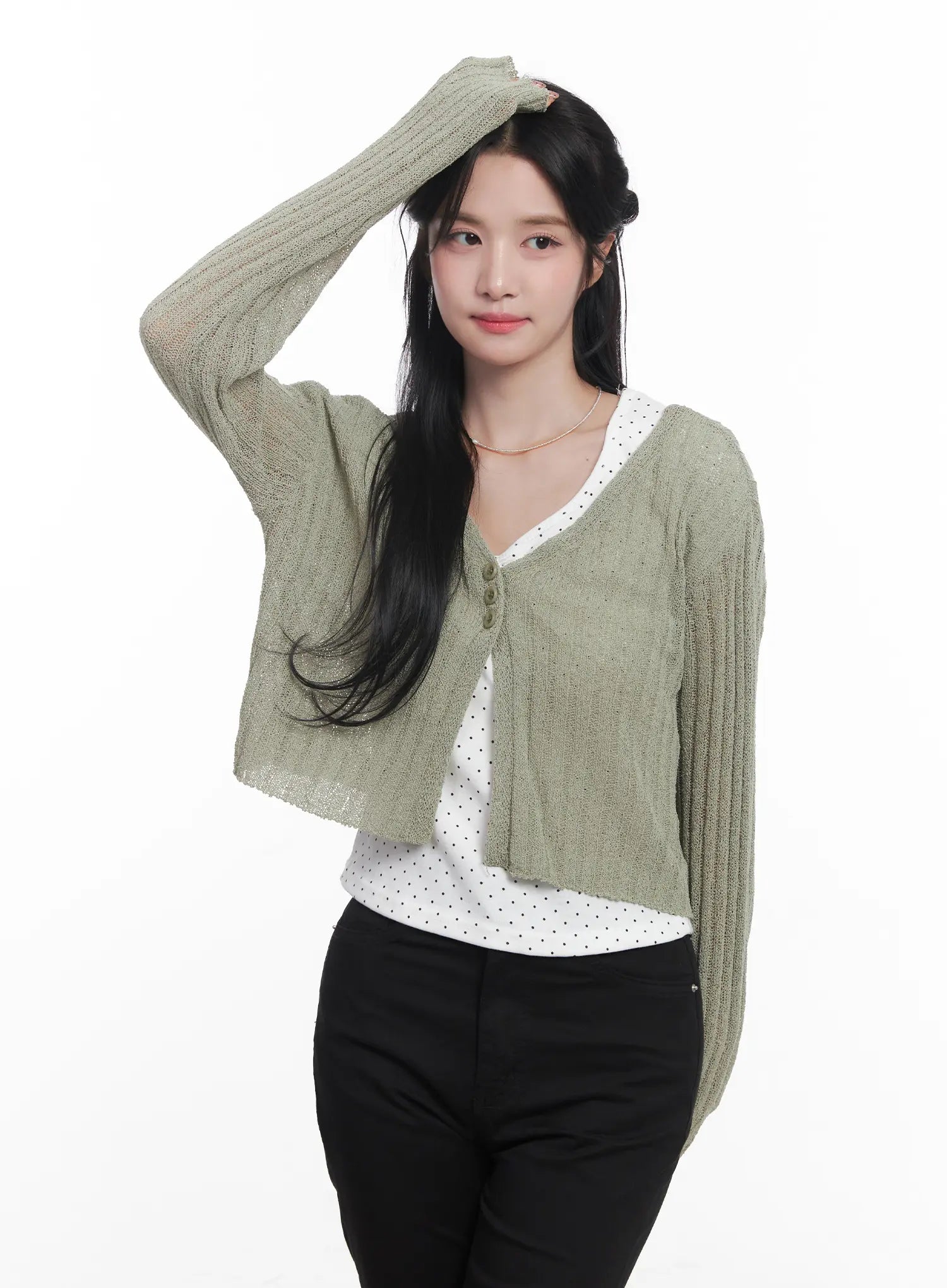 Sheer Ribbed Cardigan CU525