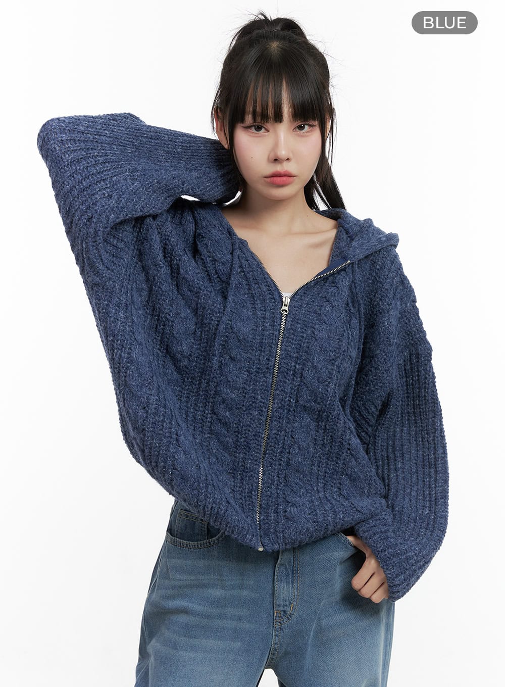 Oversized Cable Knit Hooded Sweater OS410