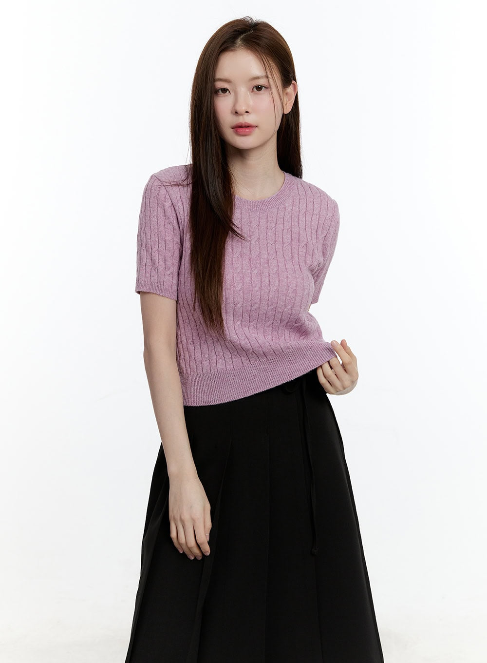 Cable Knit Short Sleeve Sweater CM521