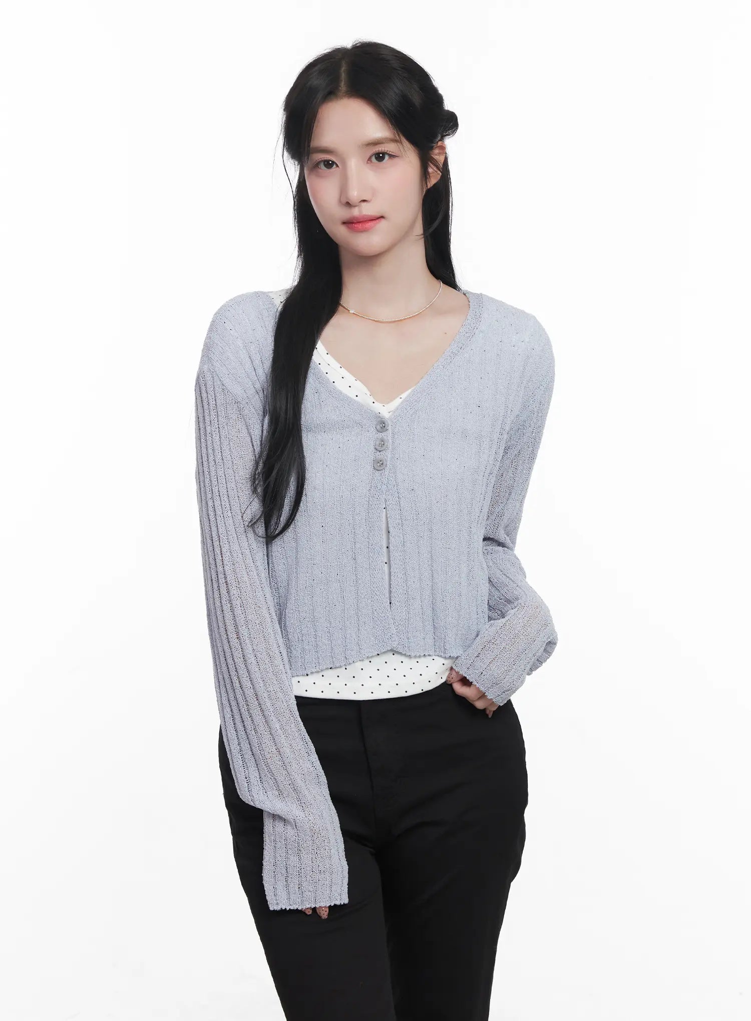 Sheer Ribbed Cardigan CU525