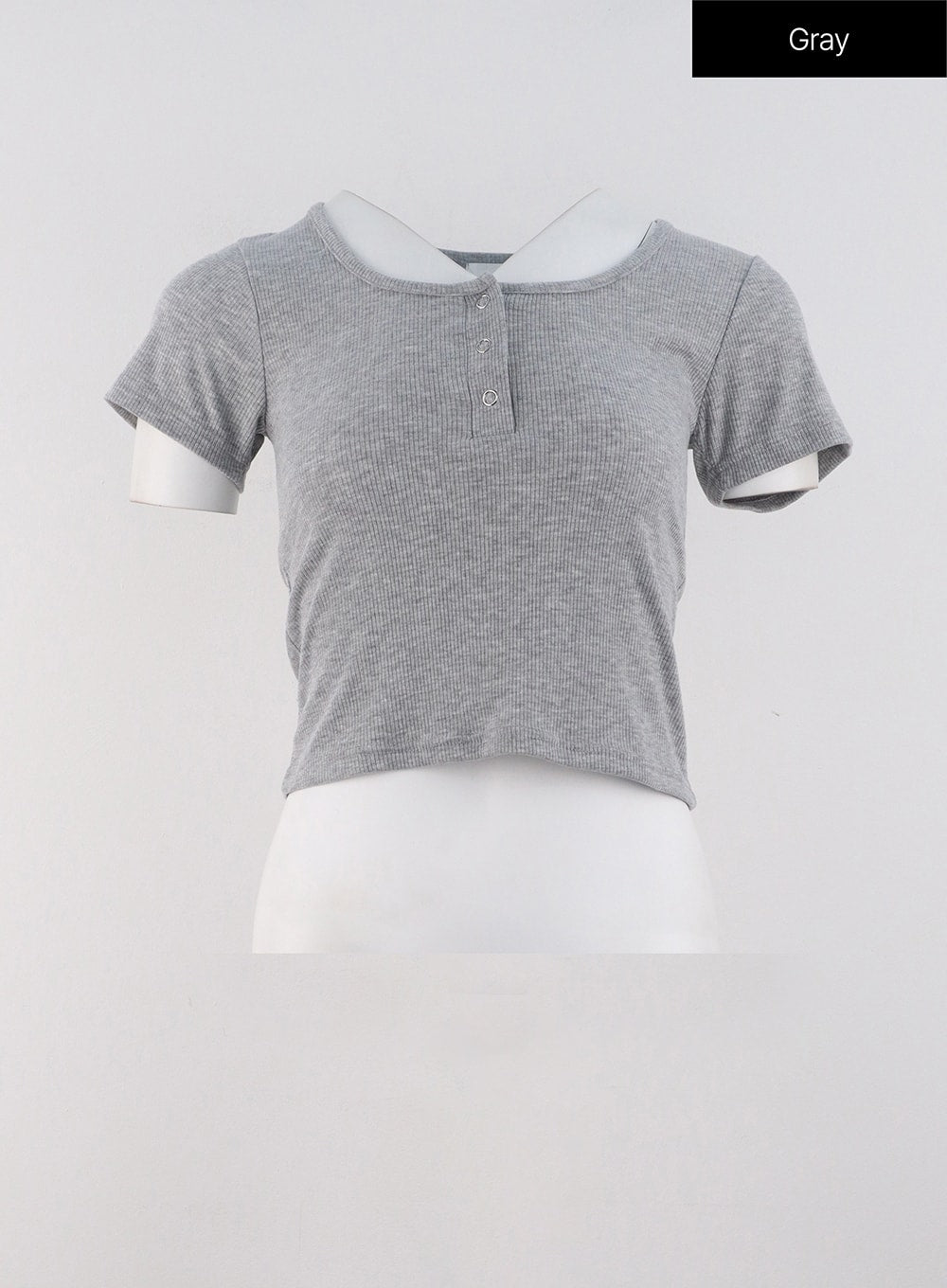 Buttoned U-Neck Crop Tee OG318