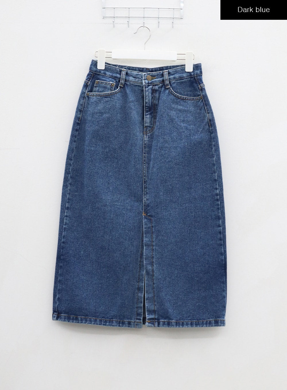 Mid-Wash Front Slit Denim Maxi Skirt BJ327