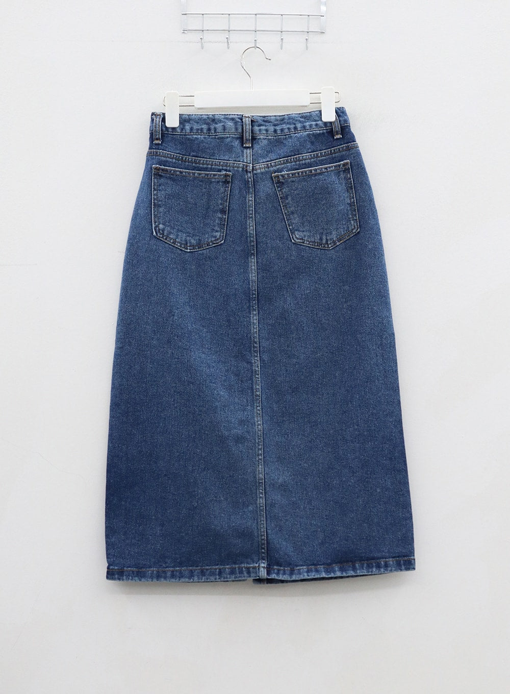 Mid-Wash Front Slit Denim Maxi Skirt BJ327