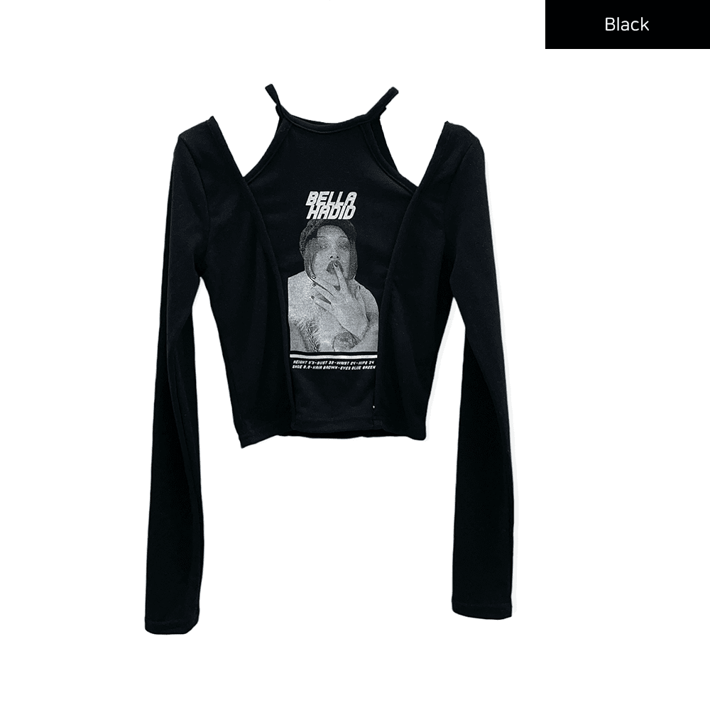 Cut Out Halter neck Long Sleeve T Shirt