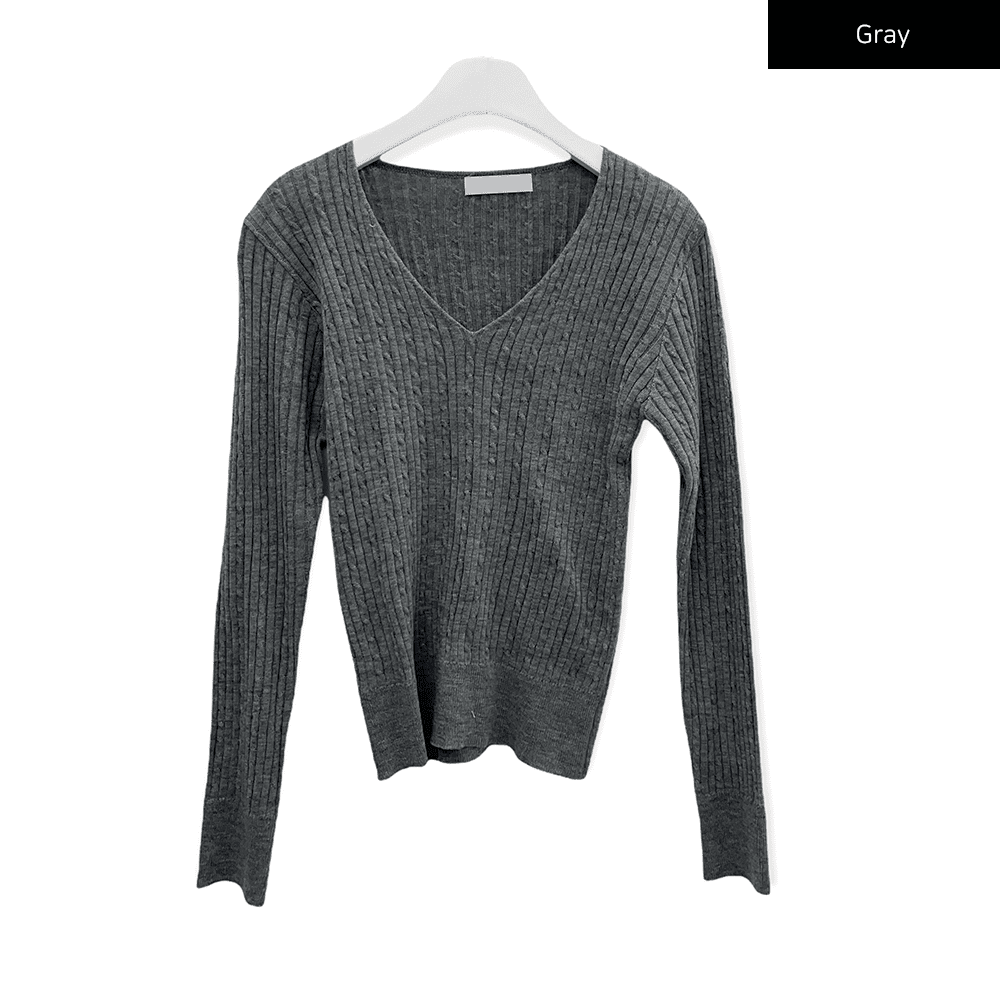V Neck Cable Knit Top C2701