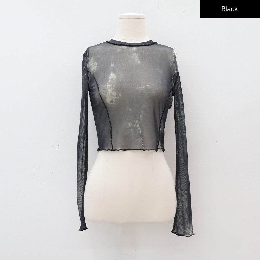 Tie-dye Sheer Cropped Long-sleeve Top CA07