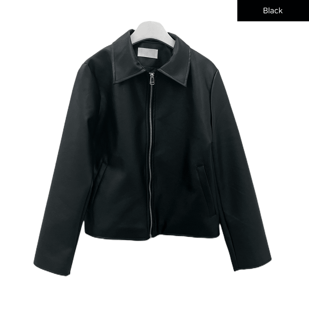 Faux Leather Jacket with Collar C2001