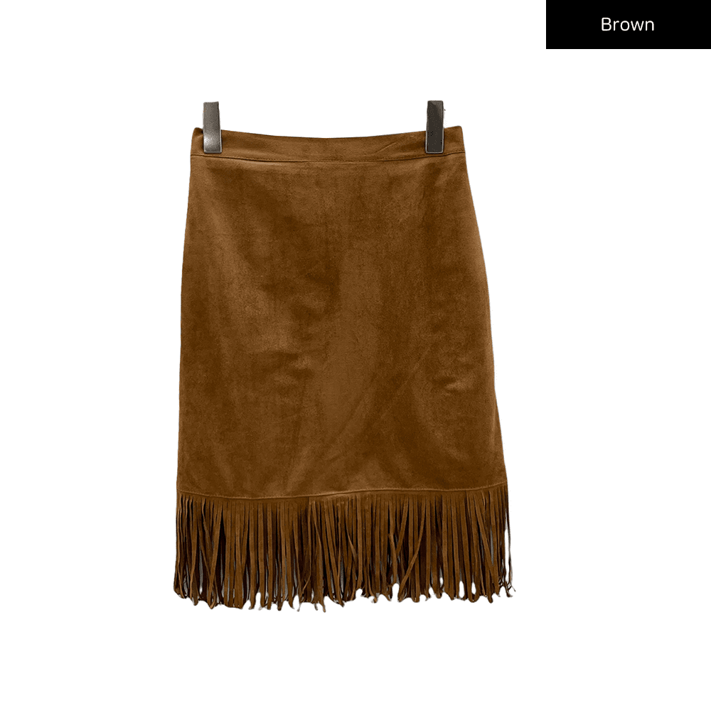 Tassel Hem Knee Length Skirt