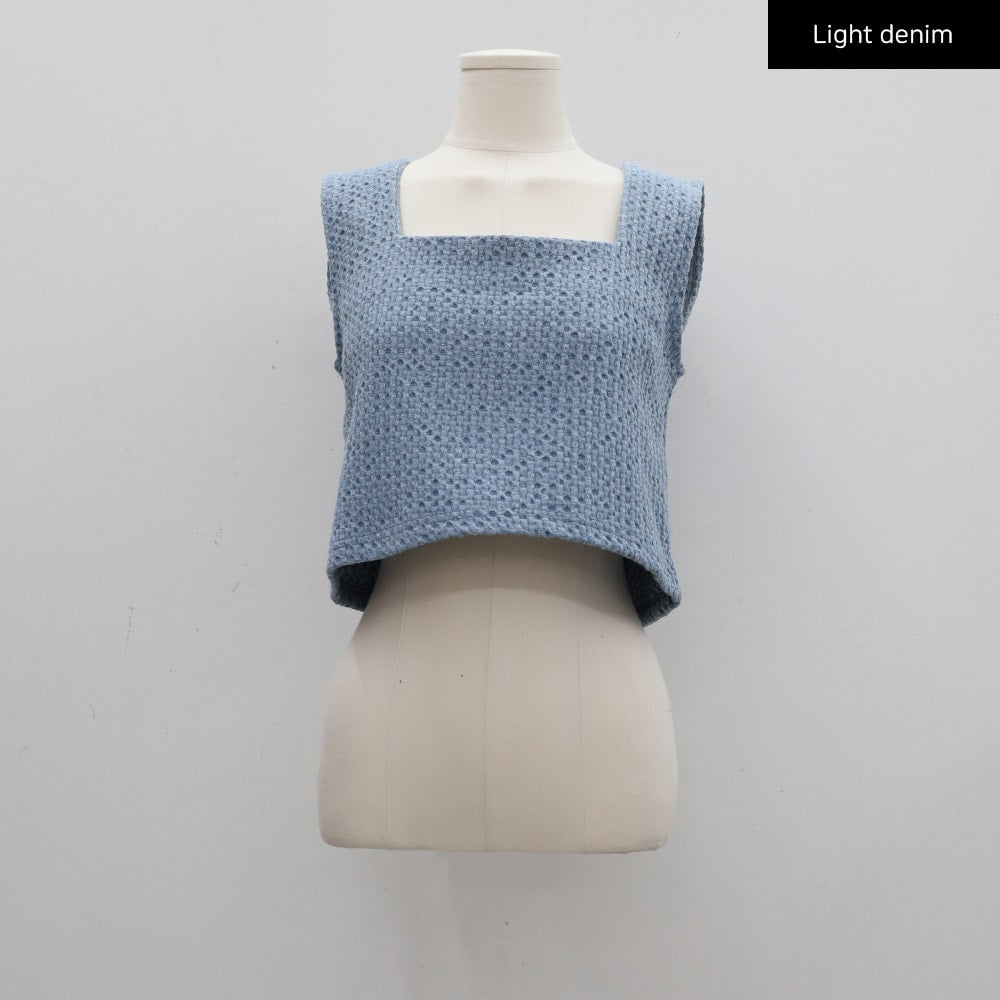 Sqaure Neck Cropped Denim Tank Top CA26