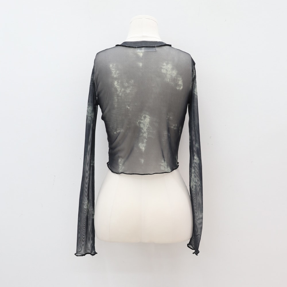 Tie-dye Sheer Cropped Long-sleeve Top CA07