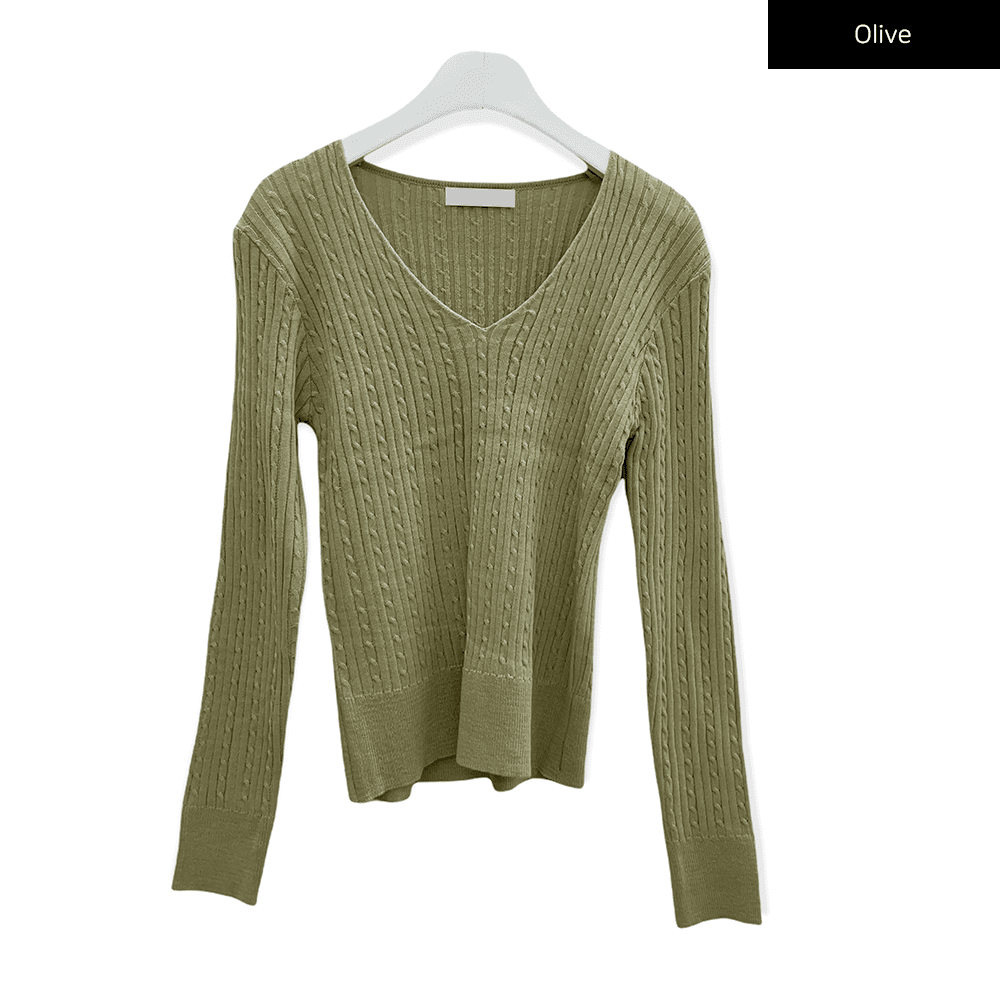 V Neck Cable Knit Top C2701