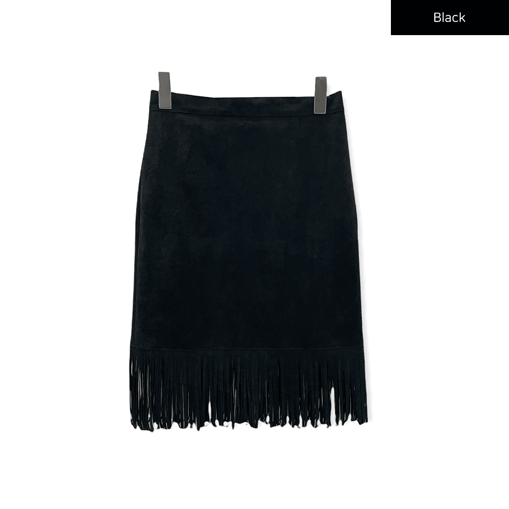 Tassel Hem Knee Length Skirt