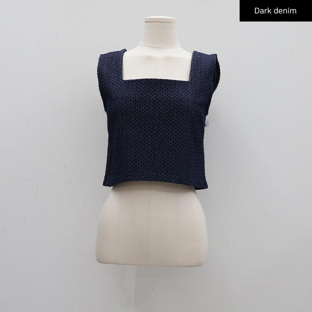 Sqaure Neck Cropped Denim Tank Top CA26