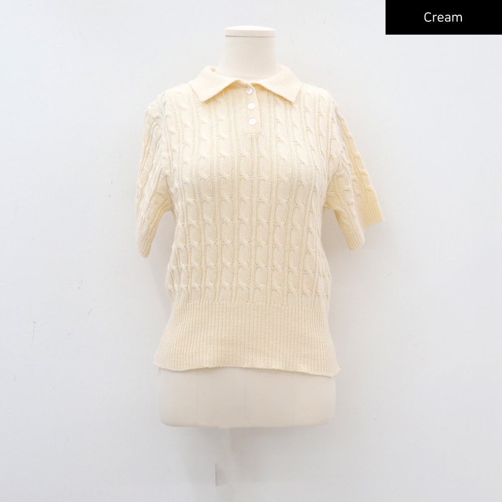 Cable Knit Collared Short-sleeve Sweater CA01