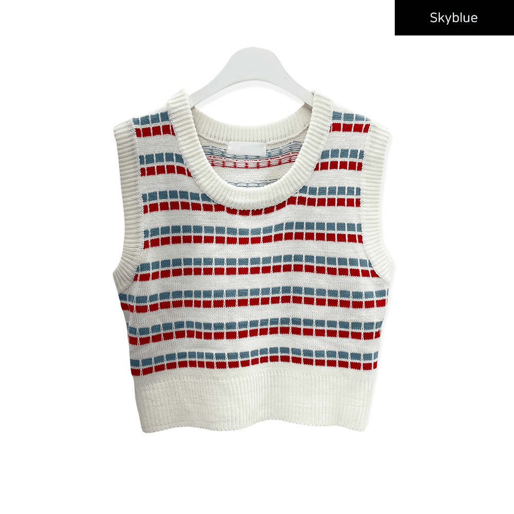 Pattern Cropped Knit Vest C1002