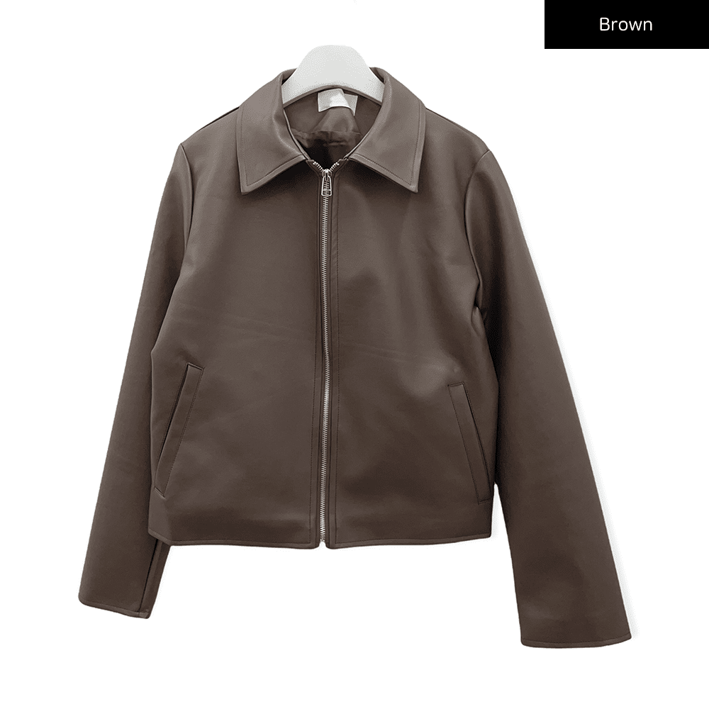 Faux Leather Jacket with Collar C2001