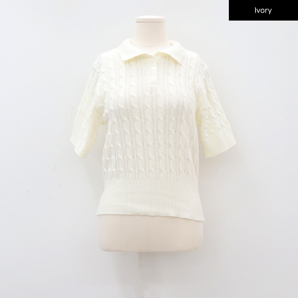 Cable Knit Collared Short-sleeve Sweater CA01