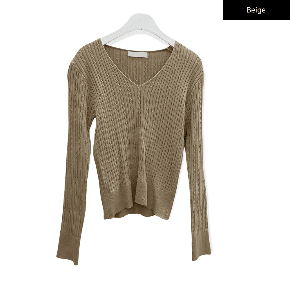 V Neck Cable Knit Top C2701