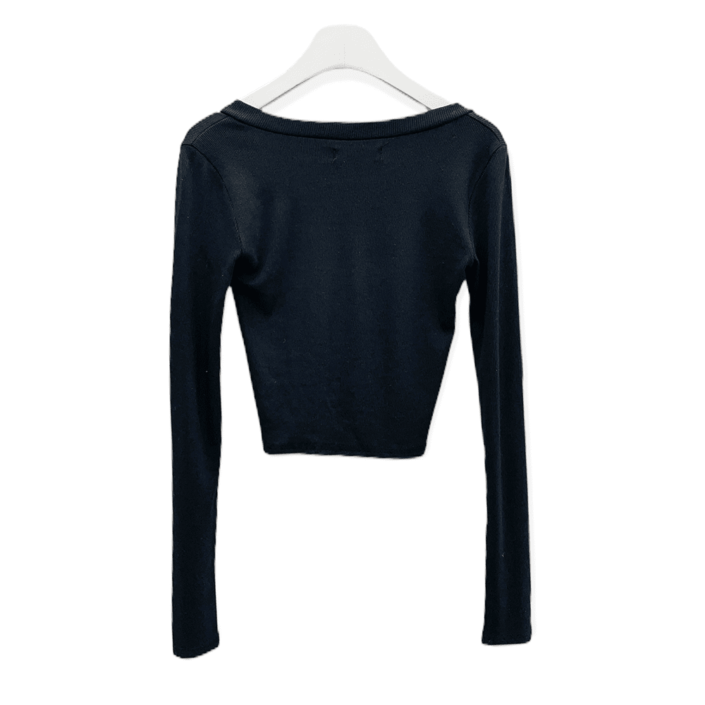 Scoop Neck Long Sleeve T Shirt with Front Buttons CM2