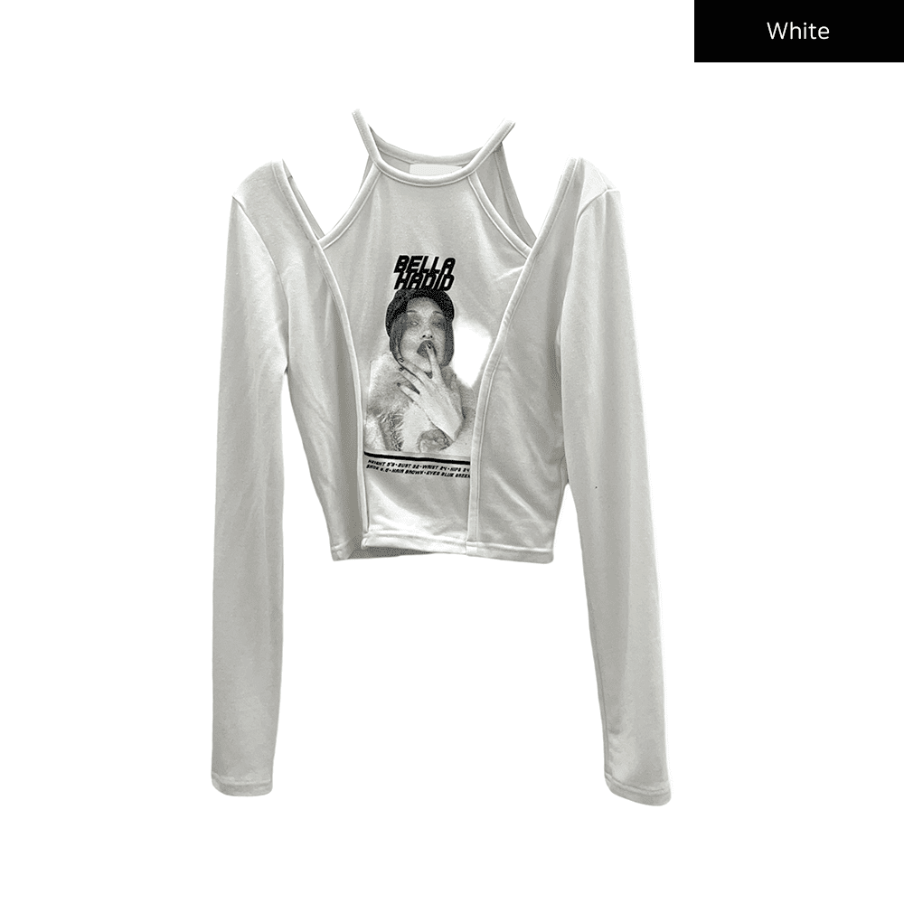 Cut Out Halter neck Long Sleeve T Shirt