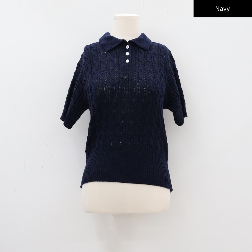 Cable Knit Collared Short-sleeve Sweater CA01