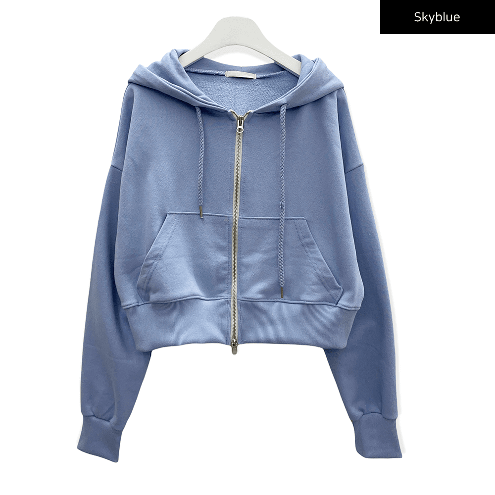 Two Way Cropped Hoodie Zip Up C2601